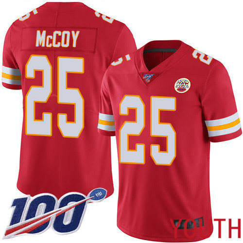 Youth Kansas City Chiefs 25 McCoy LeSean Red Team Color Vapor Untouchable Limited Player 100th Season Football Nike NFL Jersey